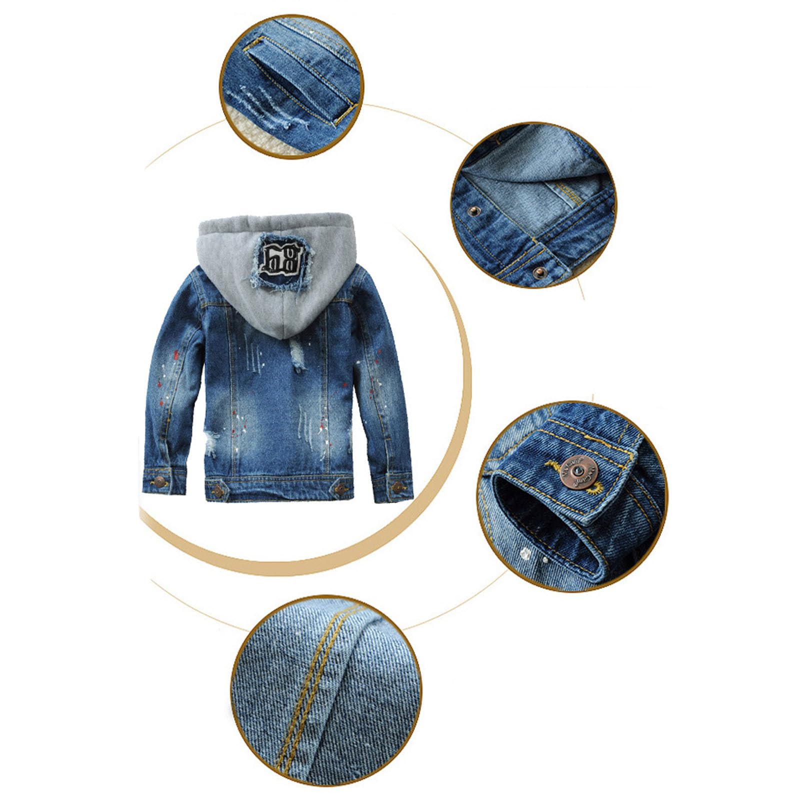 Veste en jean pour garçon avec capuche, vêtements d'extérieur classiques en tissu mélangé pour enfants et adolescents, manteau décontracté confortable