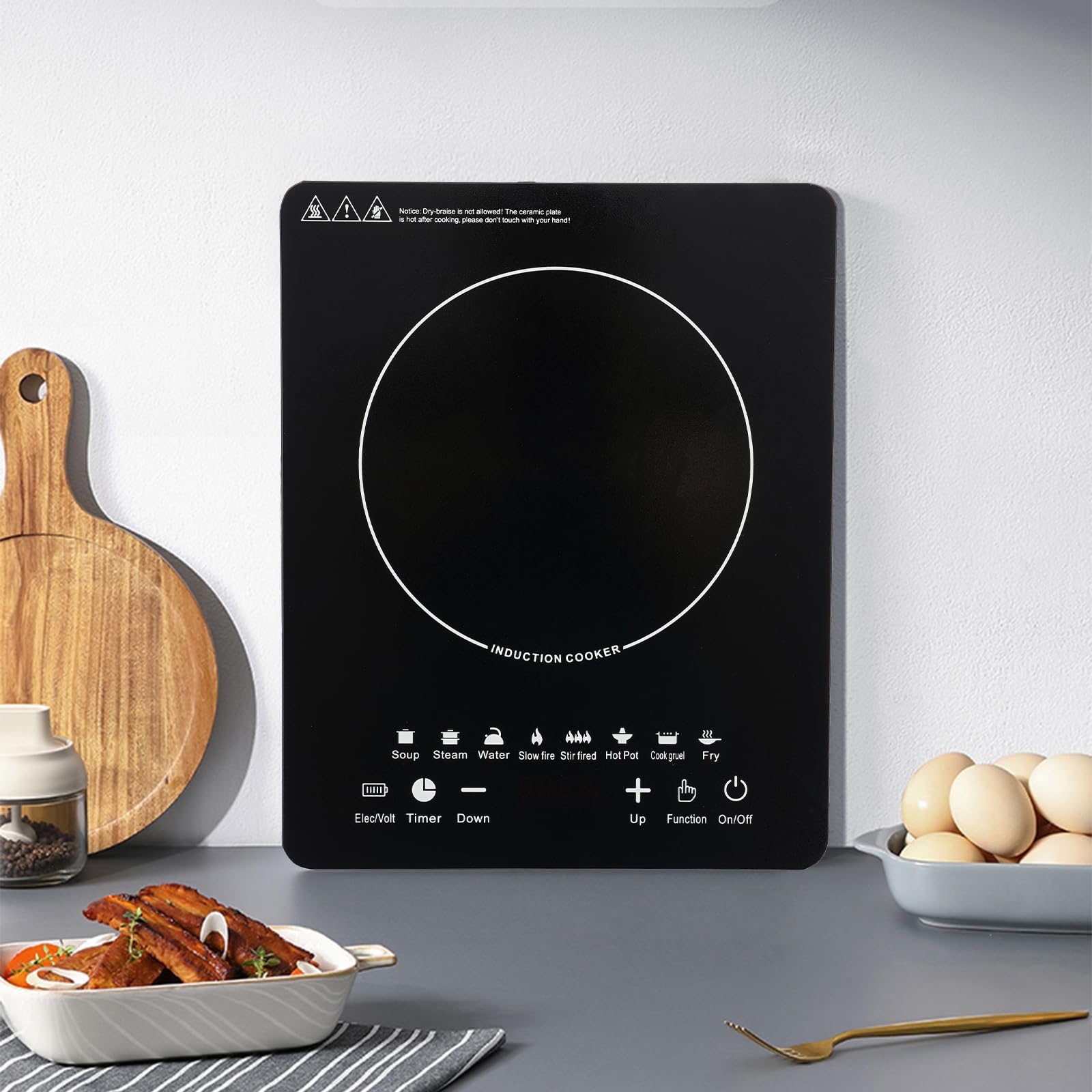 Quemador portátil de inducción para encimera, quemador de inducción eléctrico de 750 W con panel táctil, pantalla LED, temperatura ajustable de 140 a 464 ℉, cocina de placa caliente para cocina 8
