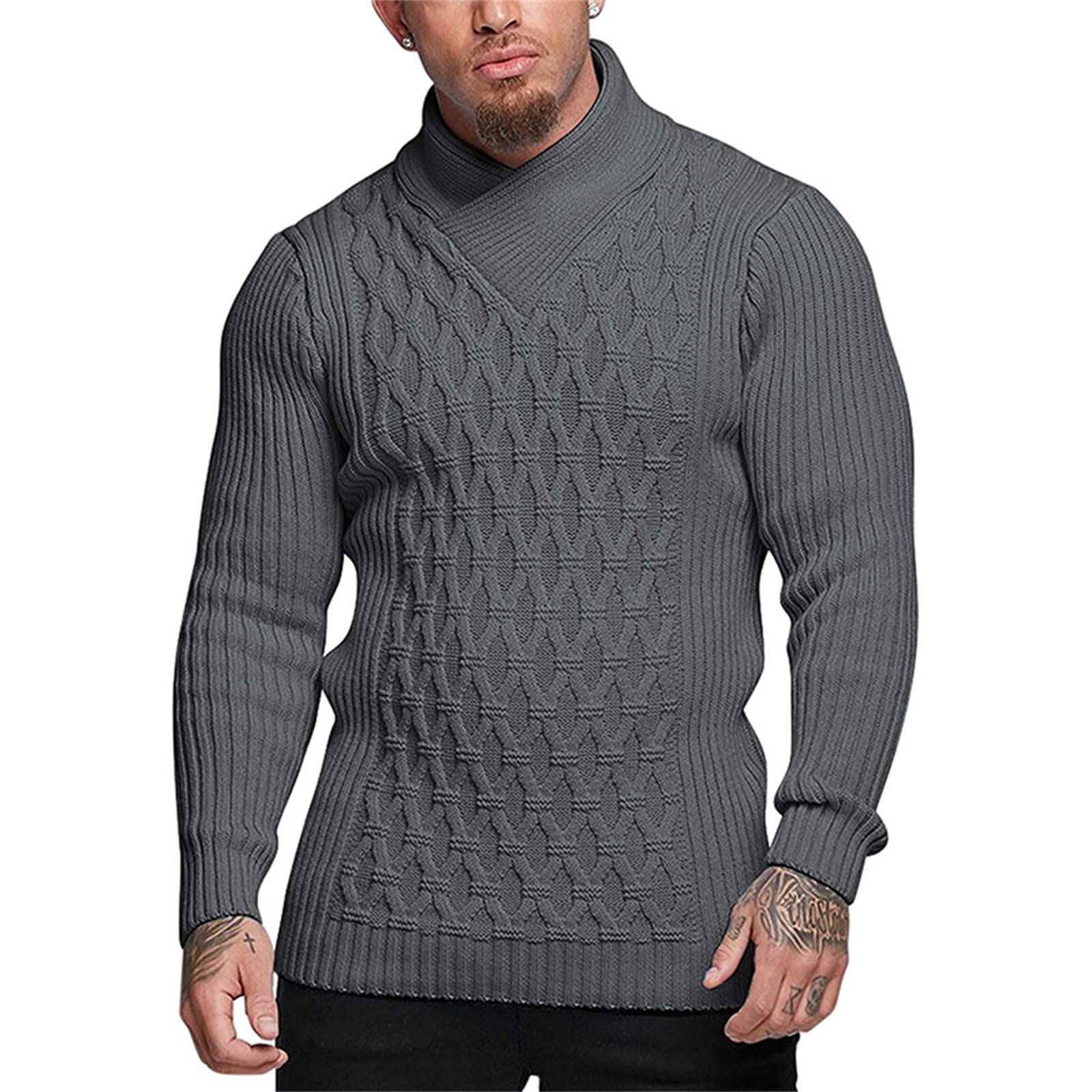 Maglieria a Maniche Lunghe da Uomo Tinta Unita Orlo a Coste con Scollo a V Maglione Pullover da Uomo