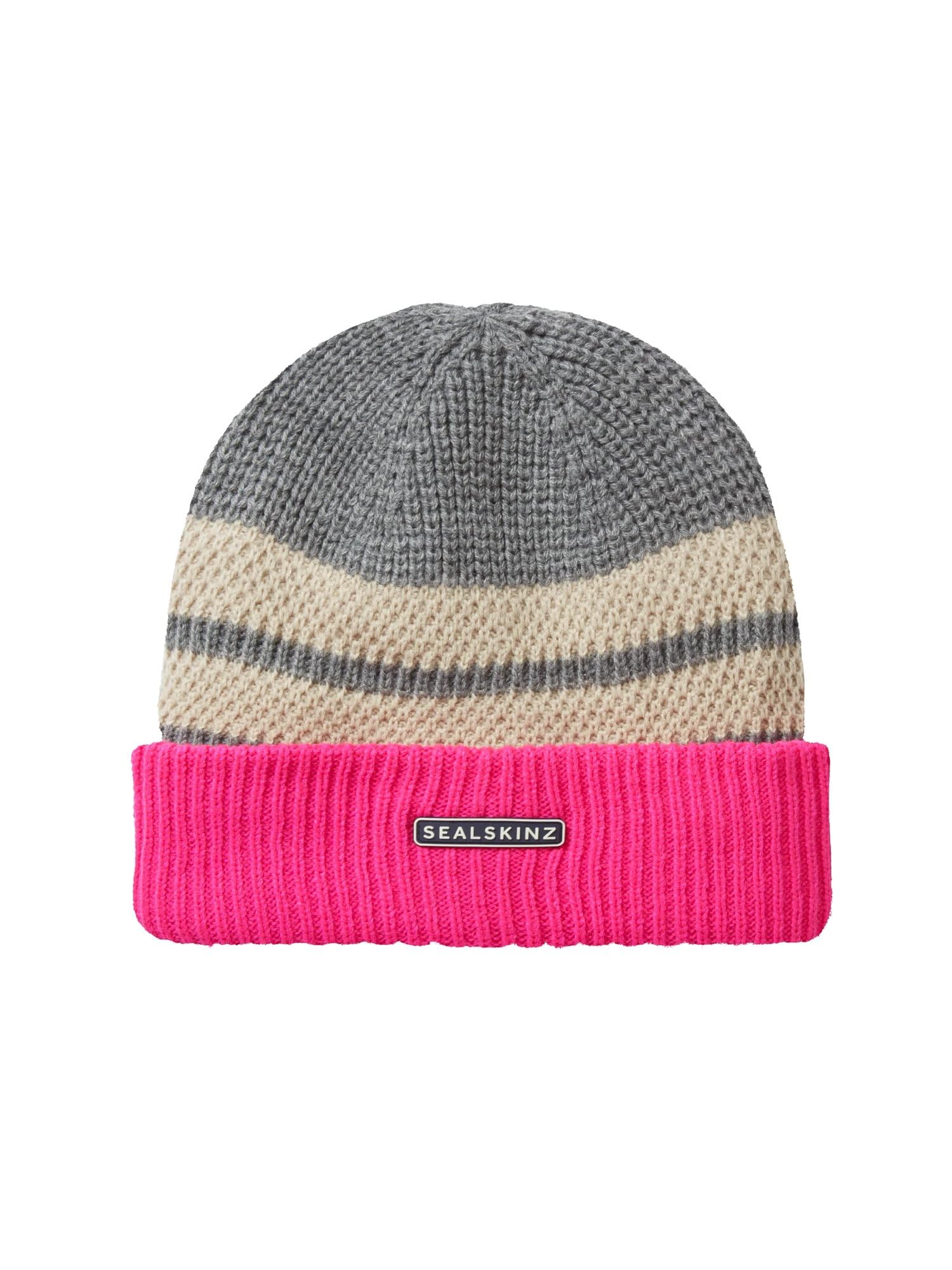 SEALSKINZ Waterproof Bittering | Cold Weather Textured Roll Cuff Beanie Pink