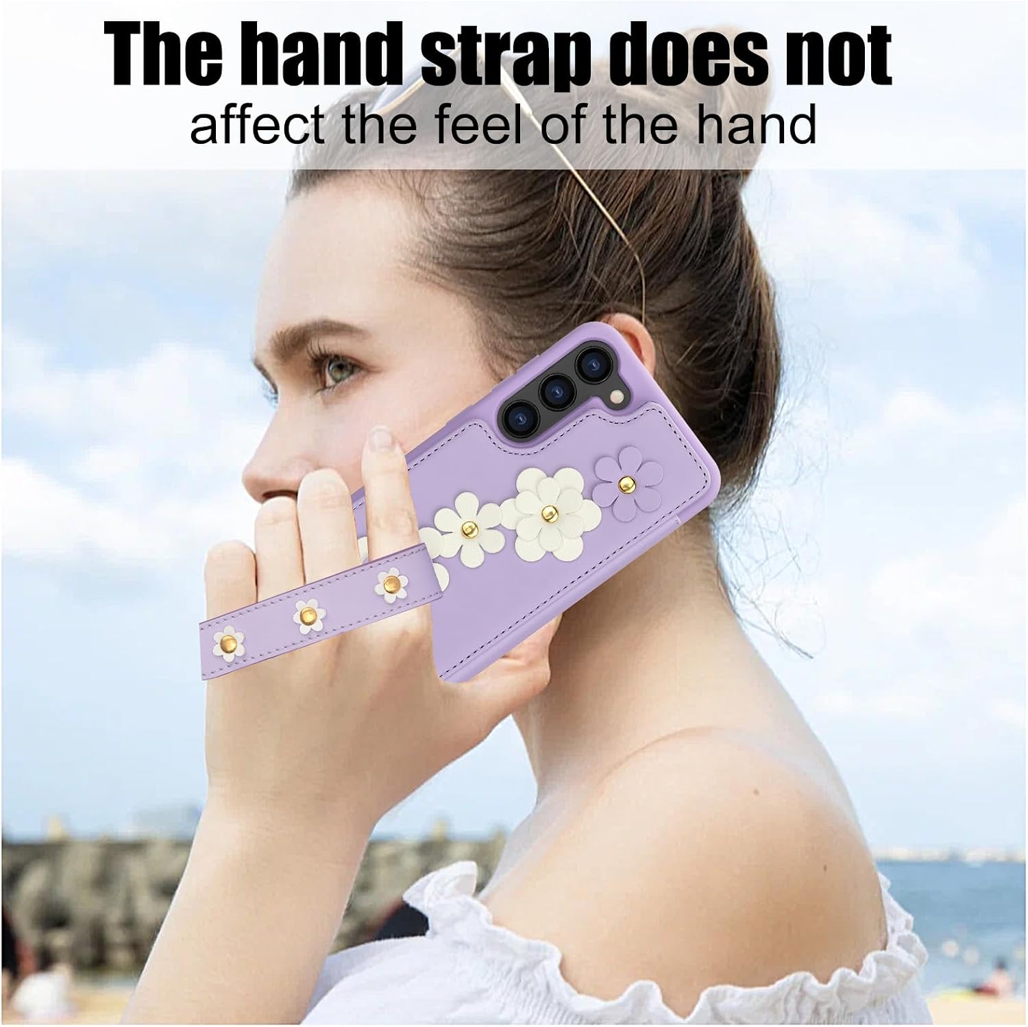 Asuwish Phone Case for Samsung Galaxy S23 Plus S23+ 5G Wallet Cover with Screen Protector Credit Card Holder Slot Crossbody Strap Flower Cell S23plus 23S + S 23 23+ SM-S916U 6.6 inch Women Purple