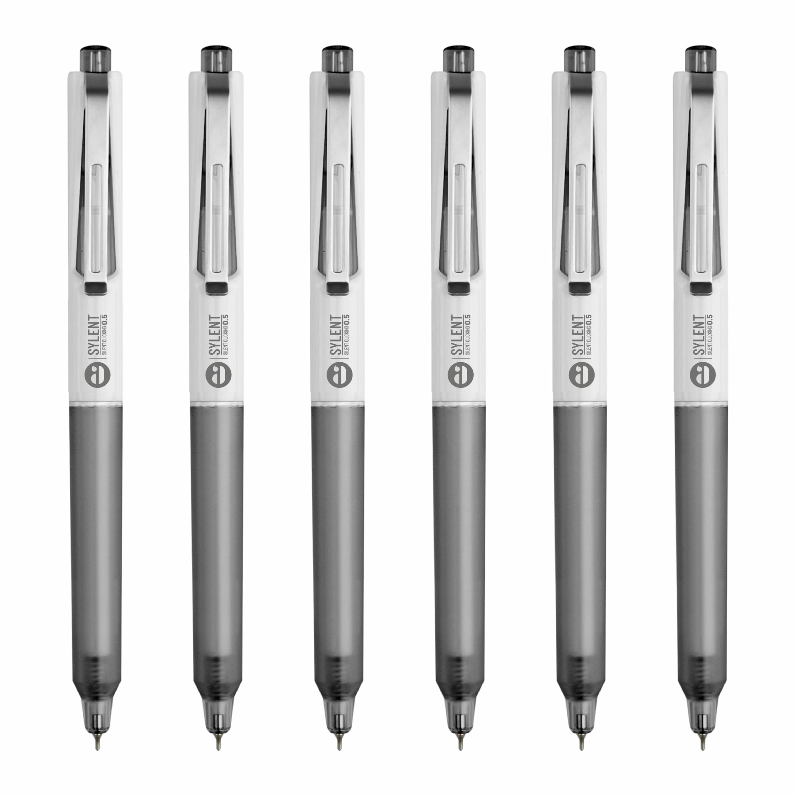 Anupam Sylent Roller Gelschreiber 0,5 mm, wasserfest, glatt, schnell trocknend, dunkle Tinte, bequemer Griff, Prüfungs- & Bürostift, schwarze Tinte, nachfüllbar (Schwarz, 6 Stück)