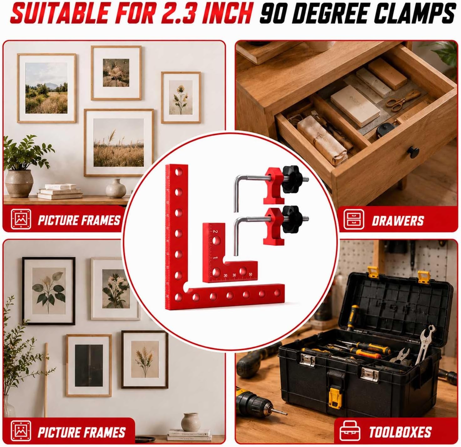 8Pack Corner Clamps for Woodworking, 90 Degree Clamp, 5.5" x 5.5"& 2.3" x 2.3" Aluminum Alloy Right Angle square Tool for Frames, Drawers, Screens, and Picture Frames, for Husband