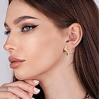 Vista 25 de Gold Huggie Hoop Earrings Crystal Green Drop Earrings