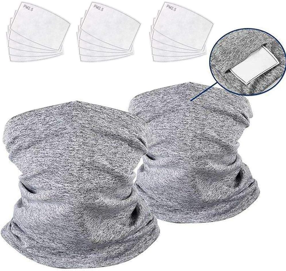 2PCS Washable Neck Gaiter Bandana Face Scarf with 15PCS Filters,Sun Protection Cool Lightweight Breathable Dust-proof for Fishing Hiking Running Cycling