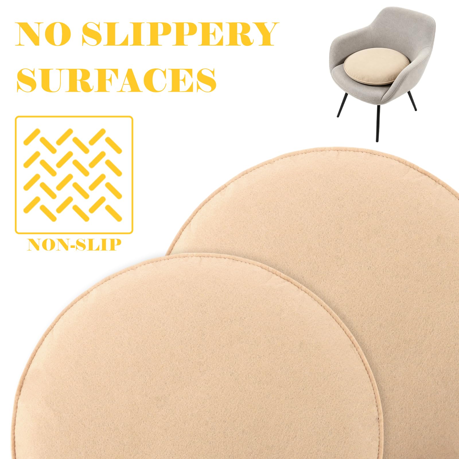 APACALI 8 cuscini rotondi in feltro antiscivolo, 35 cm, con gommini antiscivolo, per tutti i tipi di sedie, per interni ed esterni, beige