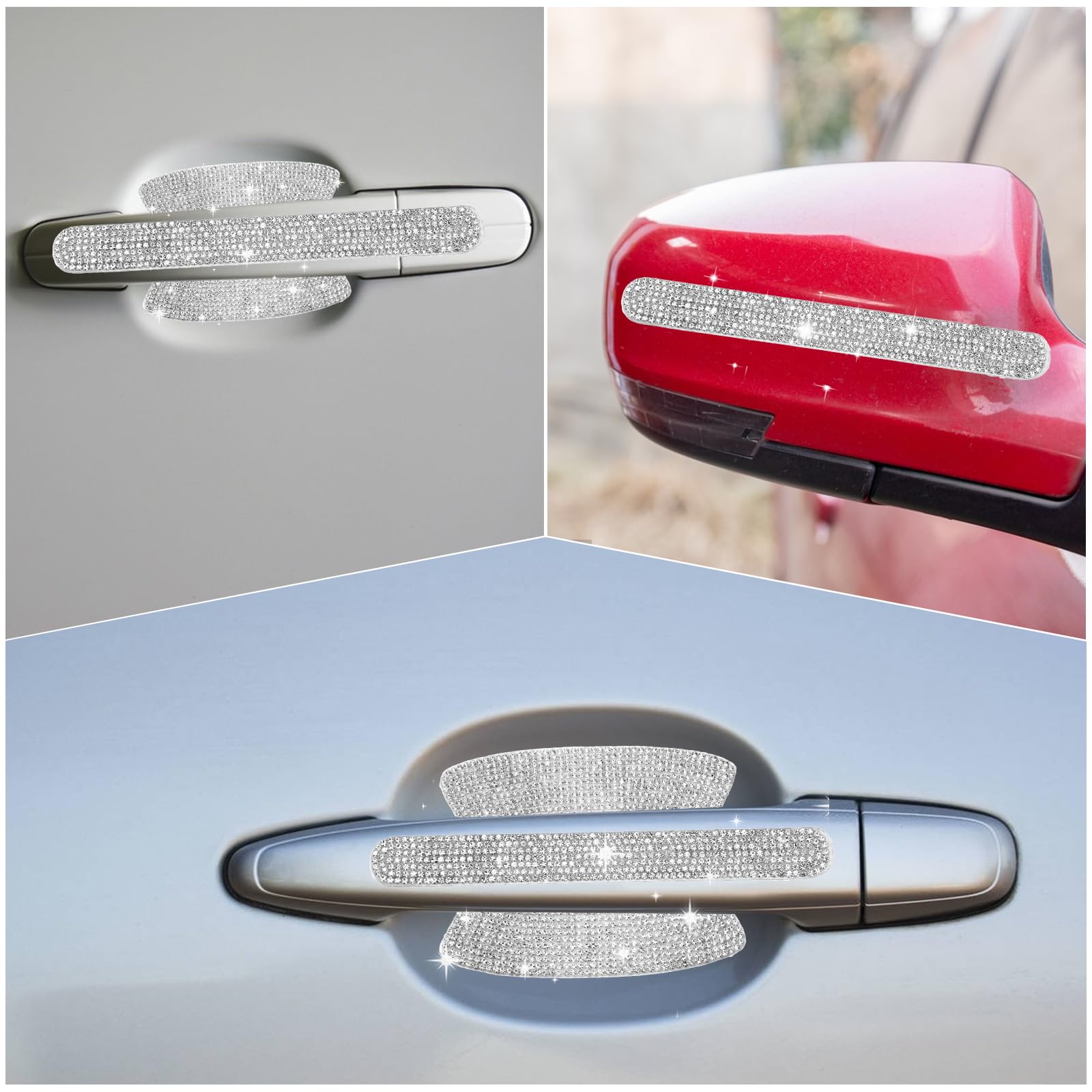 Crystal Car Door Handle Scratches Protector - 10PCS Silver Rhinestone Stickers - Bling Auto Accessories for Women — view 7