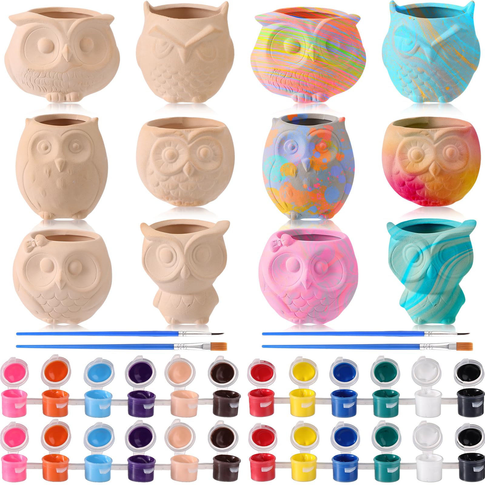 Pots de fleurs en céramique en forme de hibou Dandat à peindre en famille