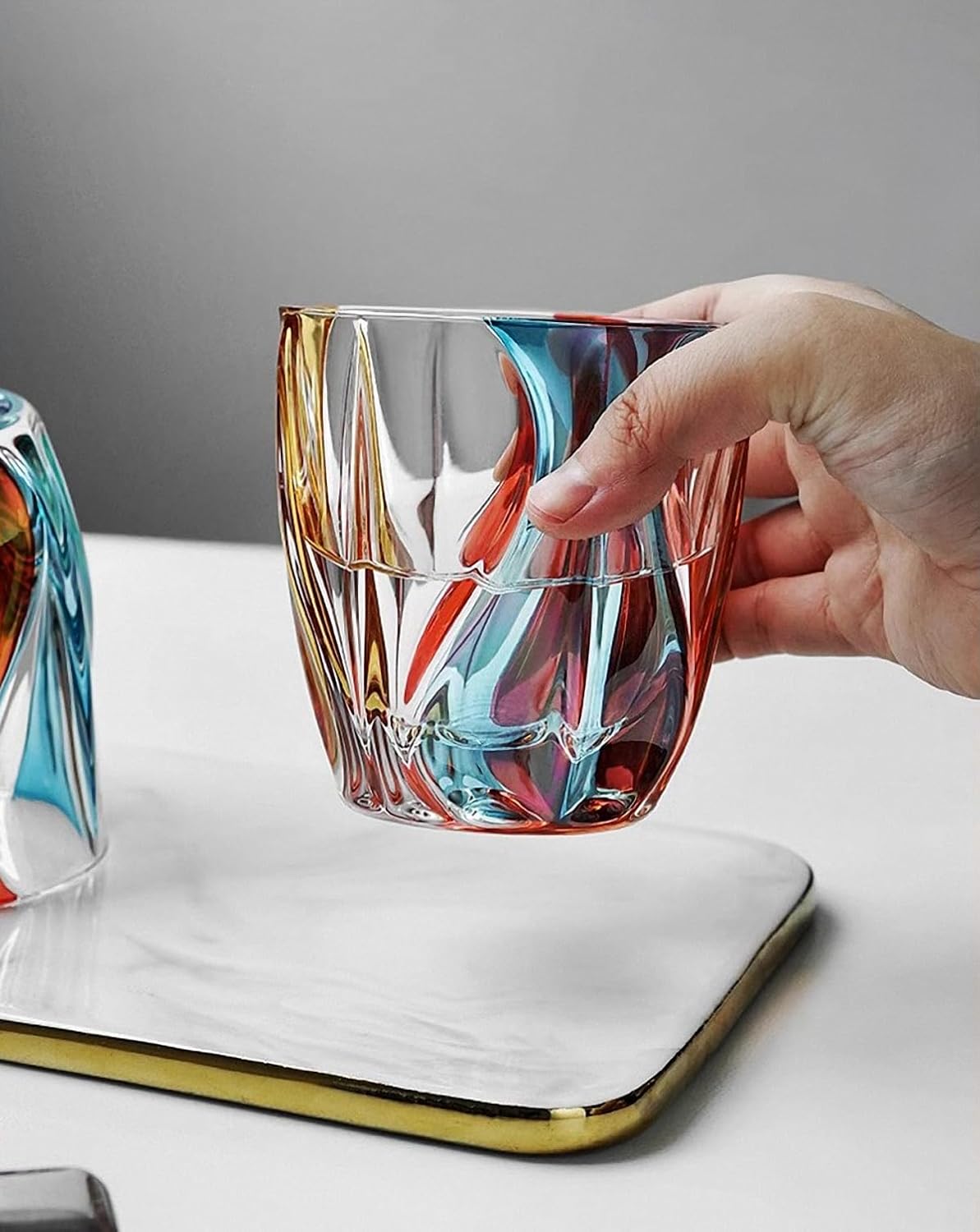 MAGCOLOR Hand painted Crystal Colorful Whiskey Glasses Set of 2, 11 oz Old Fashioned Drinking Glassware, Premium Barware, Scotch, Bourbon & Cocktail Rocks Glasses, Perfect Whiskey Gifts for Men. - Image 9