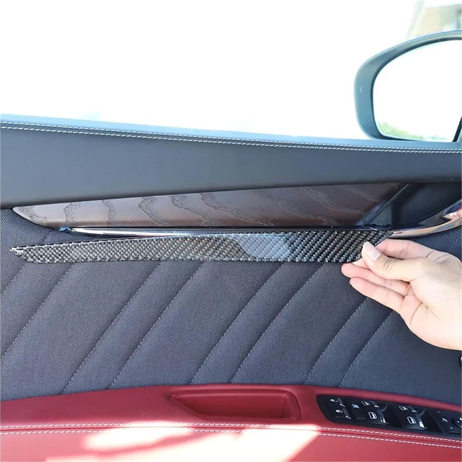 Compatible with Maserati Ghibli Quattroporte 2014-2022 Soft Carbon Fiber Car Door Panel Cover Trim Sticker Car Accessories(Red)