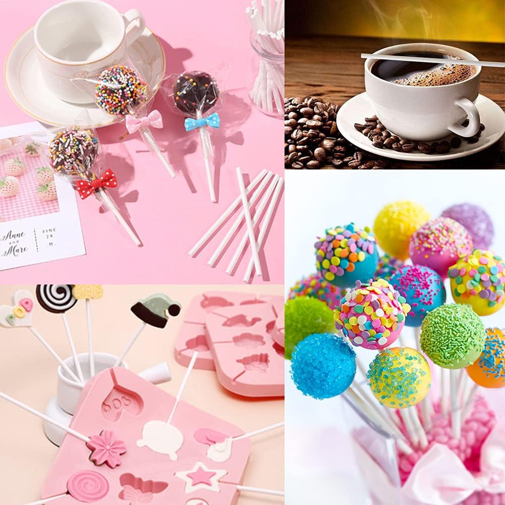 500PCS 4-Inch White Lollipop Sticks,Paper Sucker Stick,Cake Pops Stick for Candy Melt,Dessert,Cake Pops,Chocolate and Cookie(3mm)