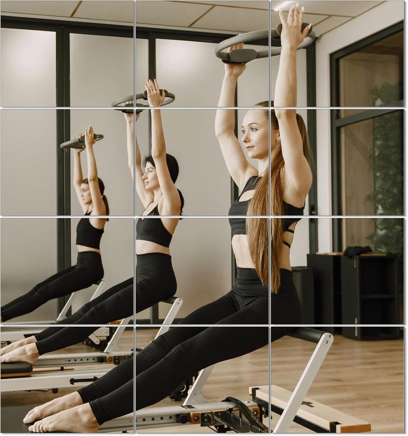 Ruomeng Gym Mirror Tiles, 12 Pcs, 10″ x 12″, Frameless, Wall-Mounted, Modern Home Gym, Bedroom, Door Mirror