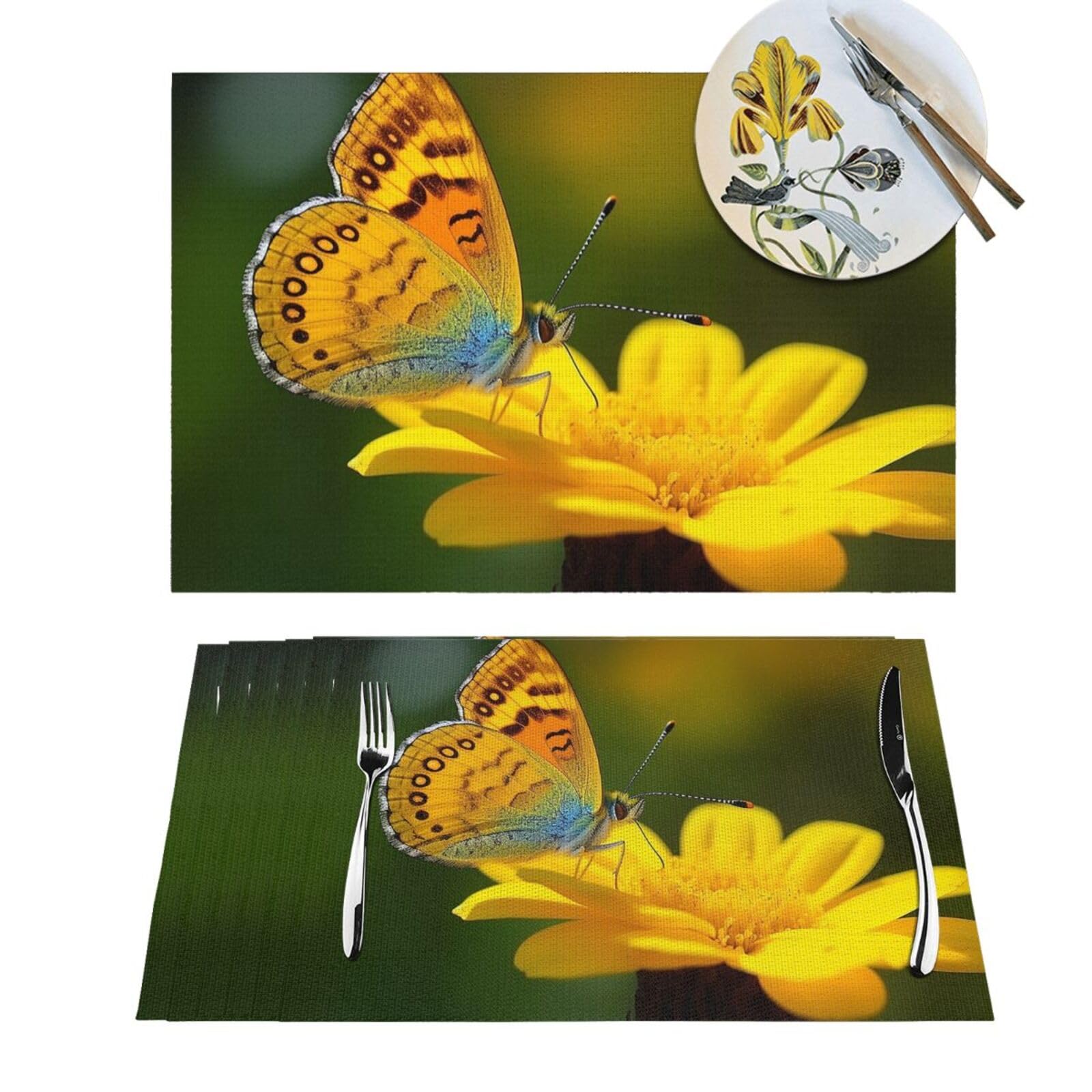 Sets de table anti-taches en PVC tissé jaune lavables x6 antidérapants résistants à la chaleur