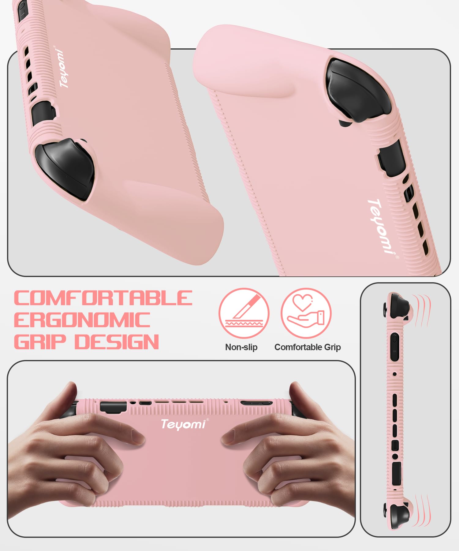 Teyomi Custodia protettiva in silicone compatibile con Nintendo Switch 2, Cover antiurto per Nintendo Switch 2 con pellicola protettiva in vetro temperato, custodia ergonomica per Switch 2 (Rosa) - 5