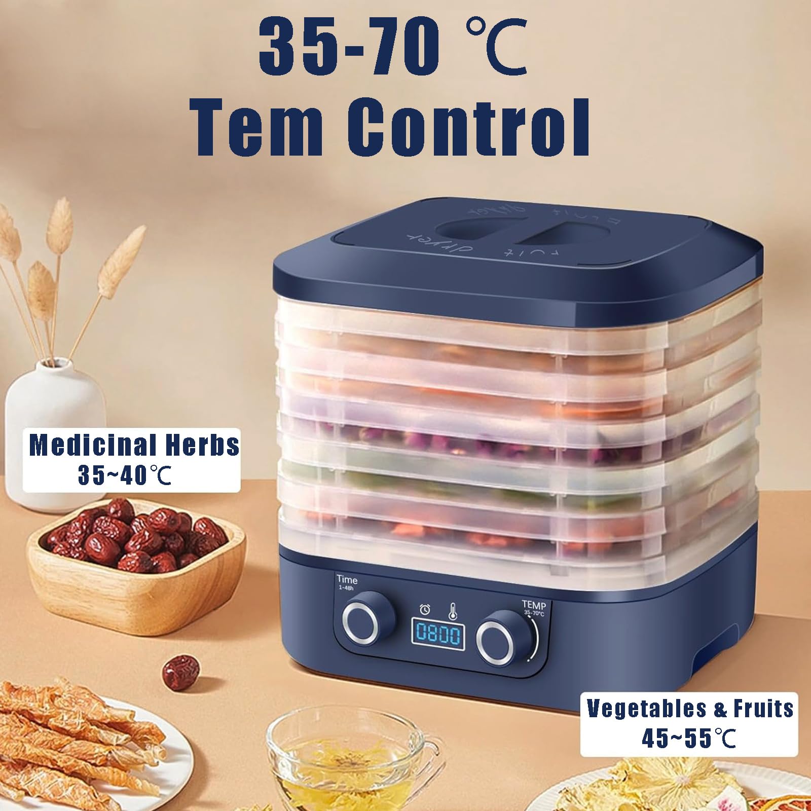 Elektryczny Dehydrator Żywności – 5-Poziomowy Automatyczny Suszarka Do Owoców & Mięsa Z Regulowaną Temperaturą I Timerem, Zdejmowane Tace, Do Warzyw, Jerky, Przekąsek I Więcej