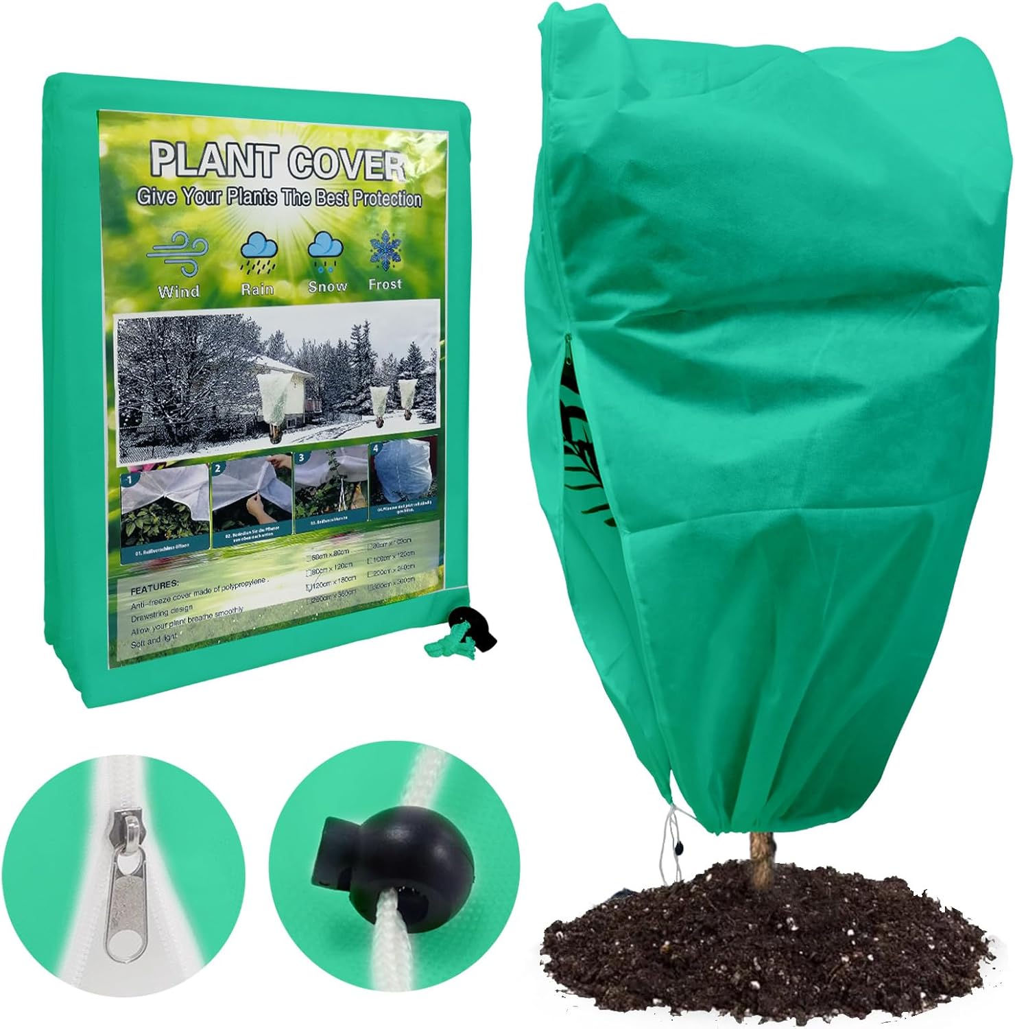 Plant Covers Freeze Protection, 2.8 oz Thick Extra Large 78″ W x 94″ H Frost Cloths for Outdoor Plants with Zipper and Drawstring, Reusable Freeze Blankets Winter Outdoor Plant Protector
