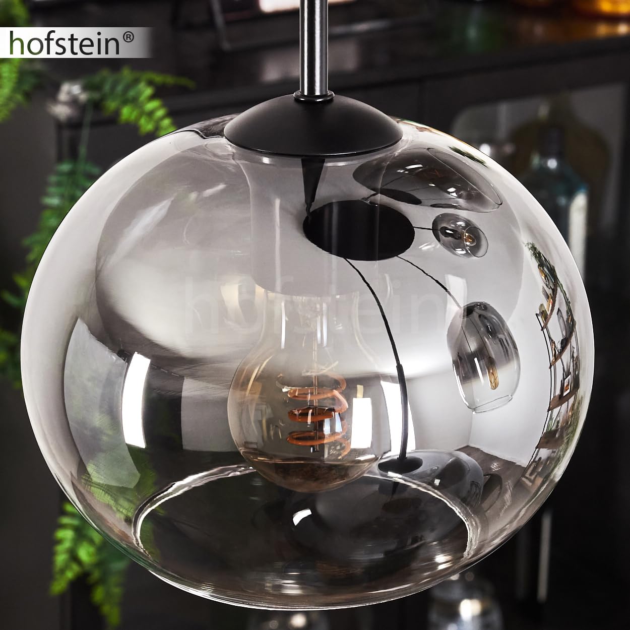 Lampada a sospensione Apedo, lampada a sospensione in metallo/vetro in nero/fumo/trasparente, design vintage retrò con ombrelli in vetro (diametro 20 cm, 30 cm), altezza max 166,5 cm, 5 lampadine E27,
