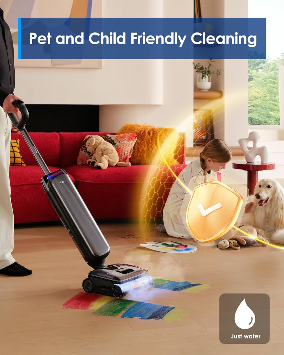 Tineco Floor One S9 Artist Steam Wet Dry Vacuum Cleaner, High-Temp Steam Cleaning, 22kPa Suction, 360° SmoothDrive, Anti-Tangle Design, 185°F Flashdry, Long Runtime, 180° Lay-Flat image 1
