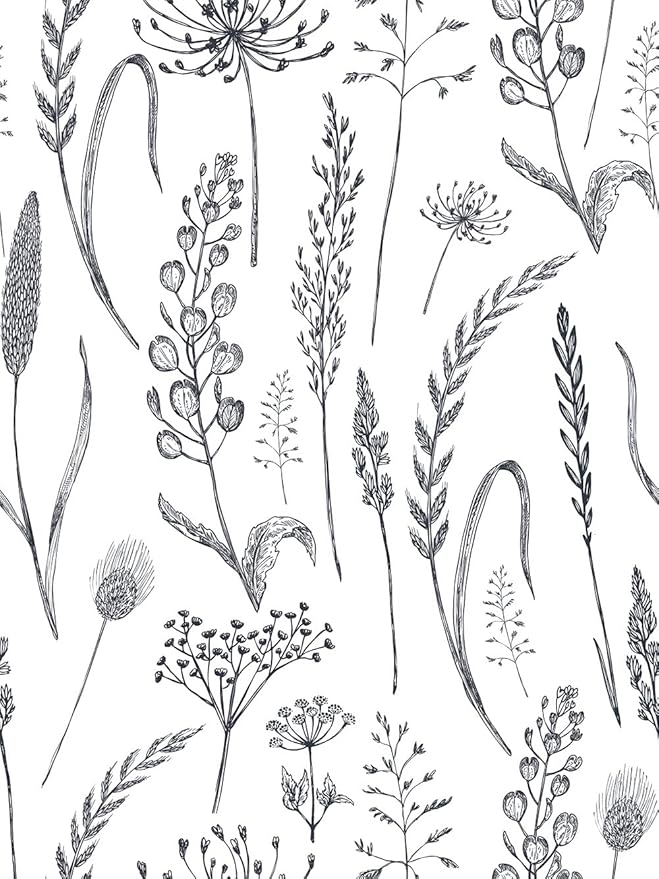 Black White Botanical Peel and stick Wallpaper Contact