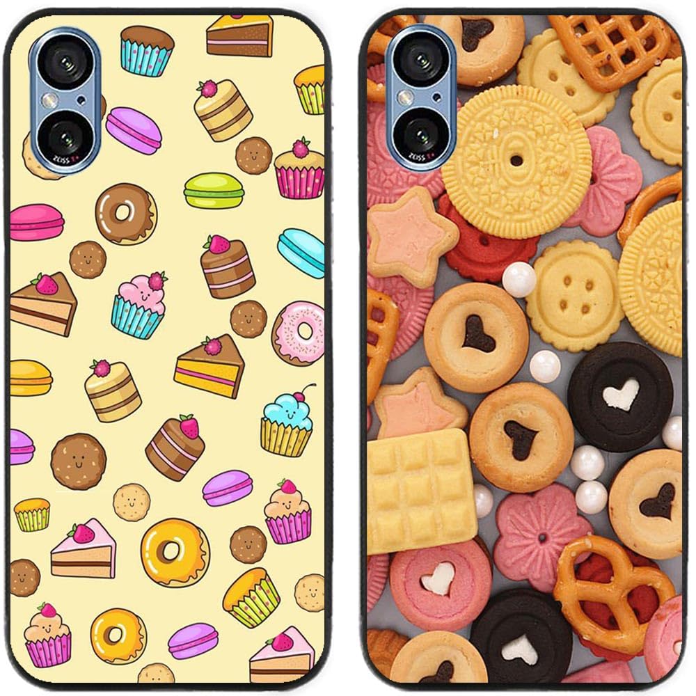 Case For Sony Xperia 5 V / 5V / 5-V,Biscuits And Cakes Printed Durable Degradable TPU Silicone Gel Thin Back Phone Case Cover,2 Pcs/lot