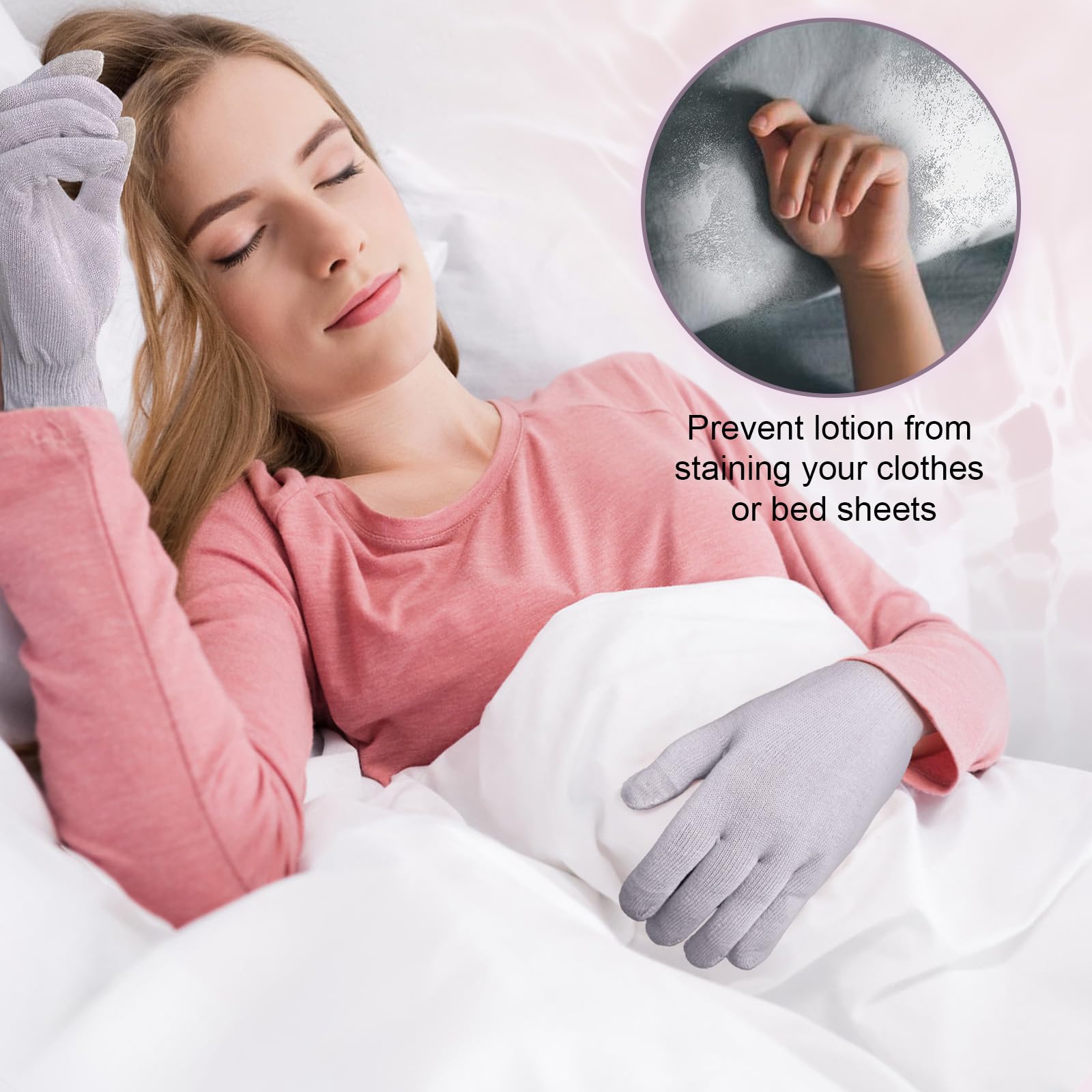 MIG4U Guanti di bellezza idratanti touchscreen guanti da notte per donne mani secche, lozione notturna, eczema, SPA, trattamento cosmetico, grigio viola, 6 paia taglia L/XL