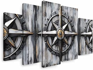 5 Panel Canvas Wall Art for Living Room, Retro Compass Nautical Navigation Framed Wall Decor Prints for Bedroom Kitchen Office, Modern Canvas Artwork Prints, Ready to Hang 5pcs,44"x24"