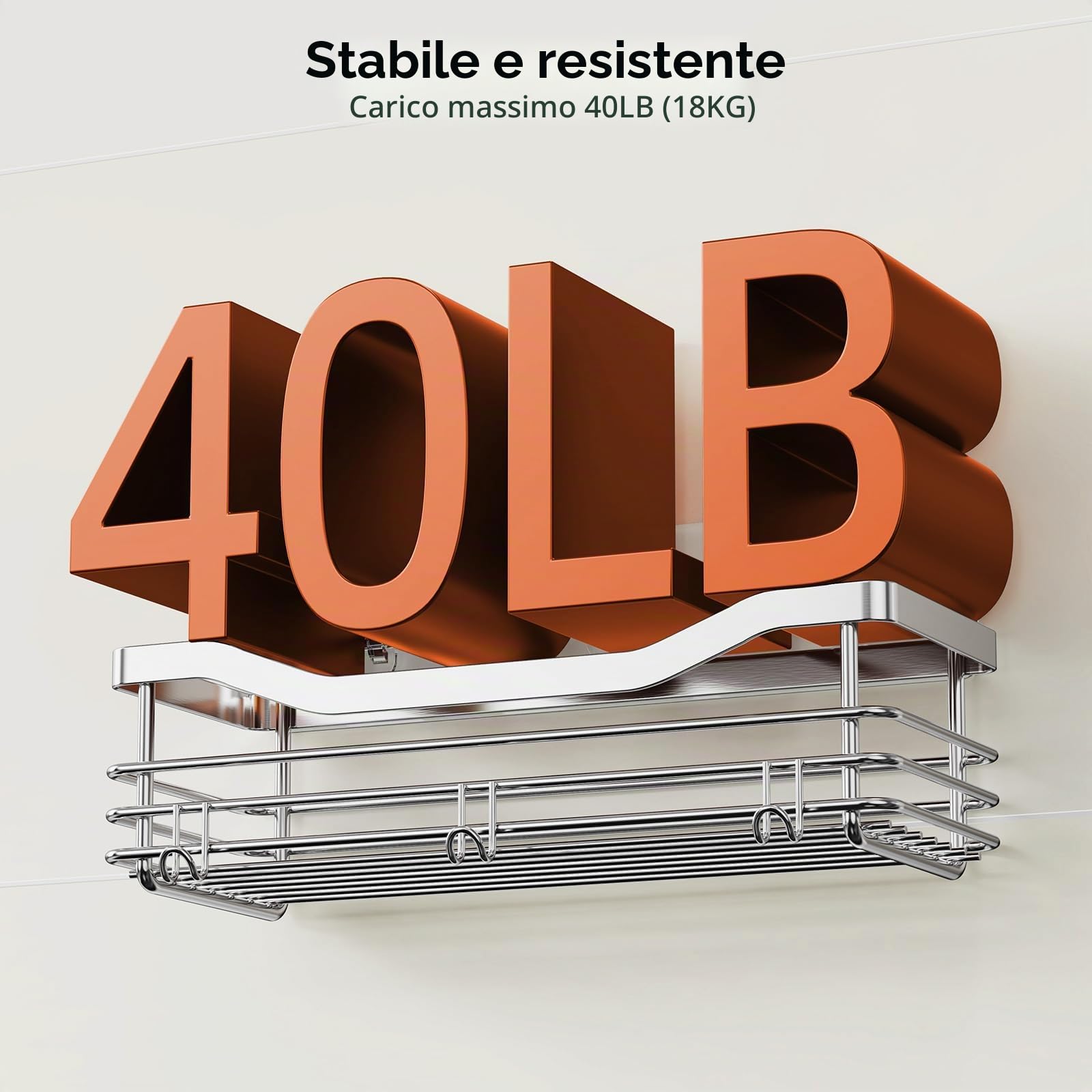 Orimade Acciaio inossidabile SUS304 - Porta doccia con 5 ganci per bagno, cestello per WC, cucina Spice Rack in acciaio SUS304, senza foratura, 2 confezioni
