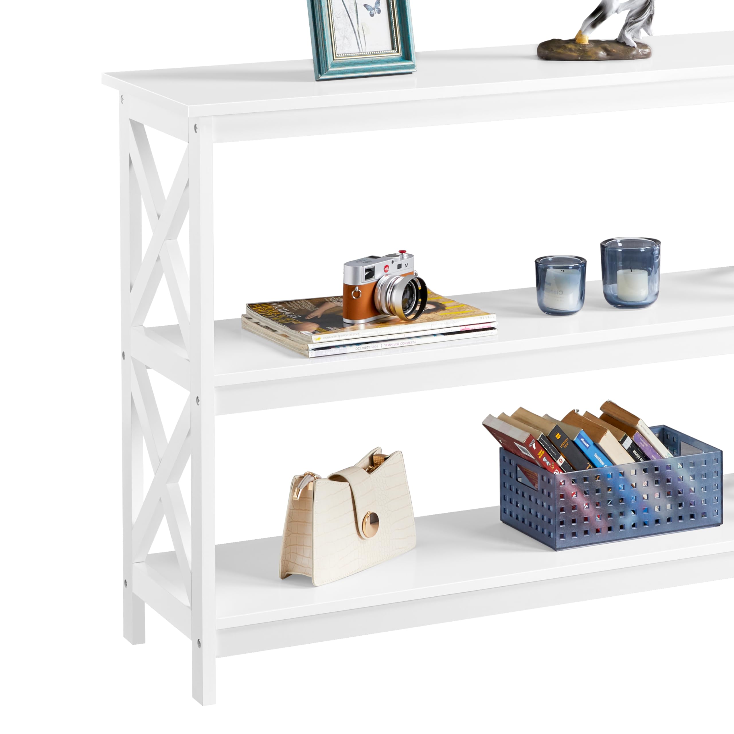Yaheetech Mueble Recibidor de Entrada Mesa de Consola 106x35x80cm Blanco | Mueble Recibidor Estrecho de 3 Niveles Mesa Auxiliar para Salón Pasillo