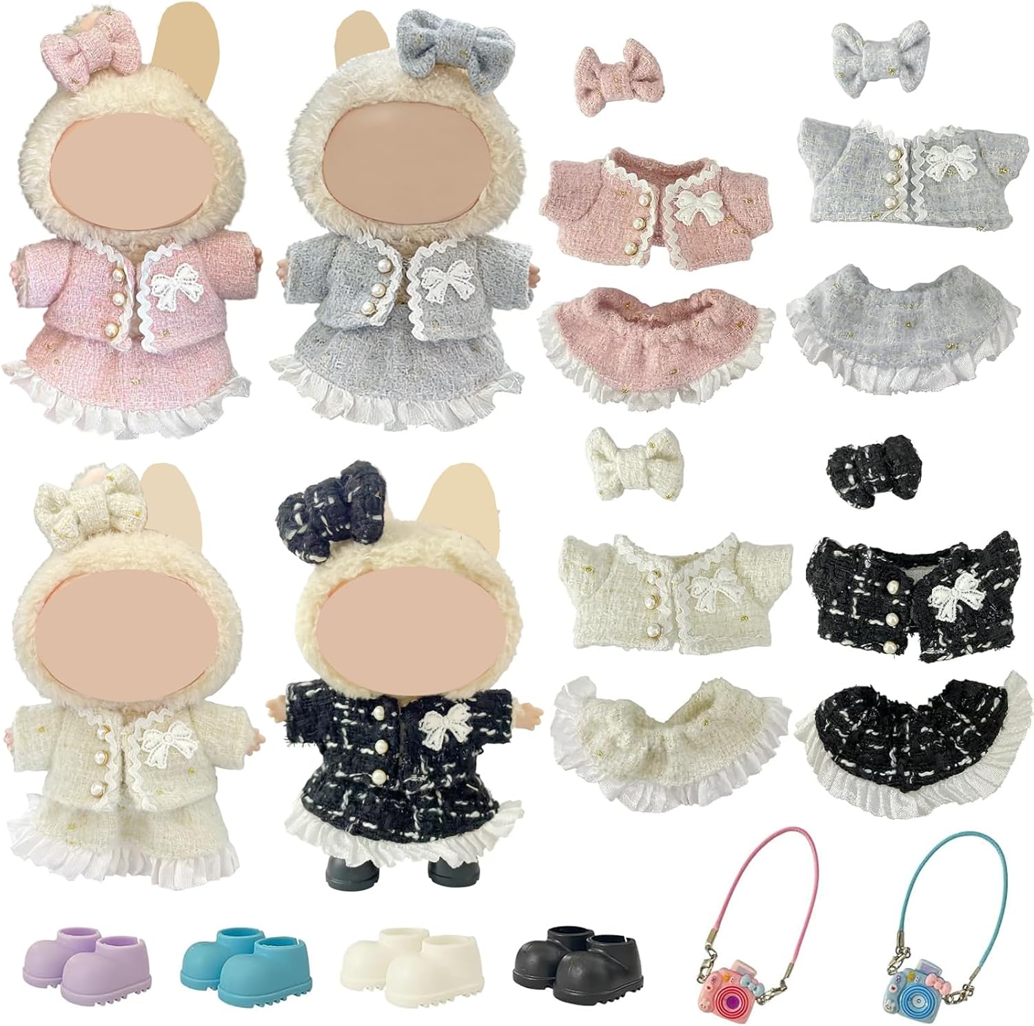 Ezcora Clothes for Doll, 4 Pack Clothes for 17cm Doll Include Pairs of Shoes, Perfect for Play & Display, Doll Outfits Accessories for Collectors (No Dolls) (Elegant Tweed Dress)