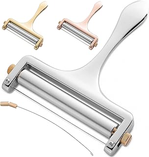 Bellemain Stainless Steel Wire Cheese Slicer - Hand Held Cheese Cutter for Cheddar, Gruyere, Raclette, Mozzarella Cheese Block, Adjustable Cheese Shaver, Thick & Thin Slicer, Cheese Curler (Silver)