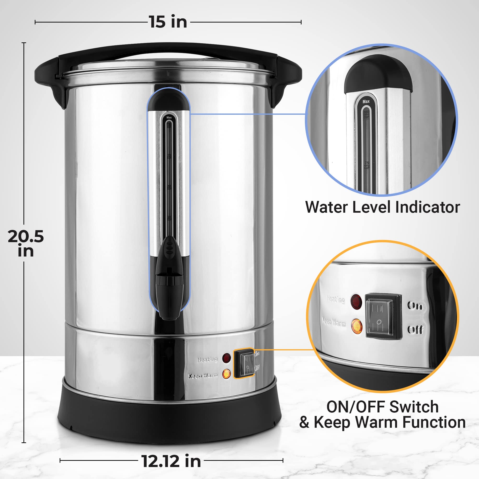 Zulay Premium 100 Cup Commercial Coffee Urn - Stainless Steel Large ...