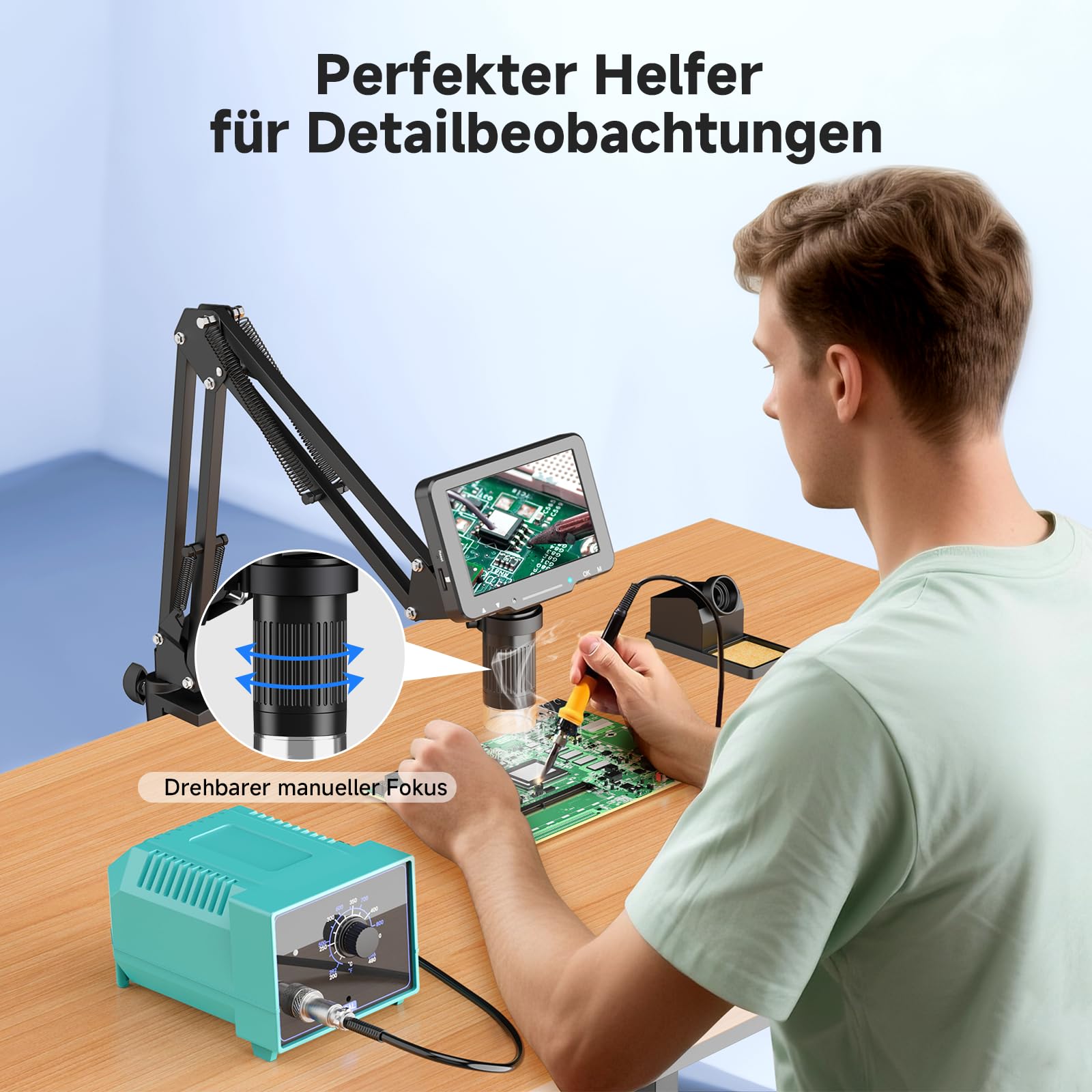 Leipan Digitales Mikroskop mit Flex Arm, 5" HD Display Bildschirm | Mikroskop mit Foto & Video, 8 einstellbare LEDs, Münzprüfung & Löten, Lötlupe für Erwachsene, PC-kompatibel