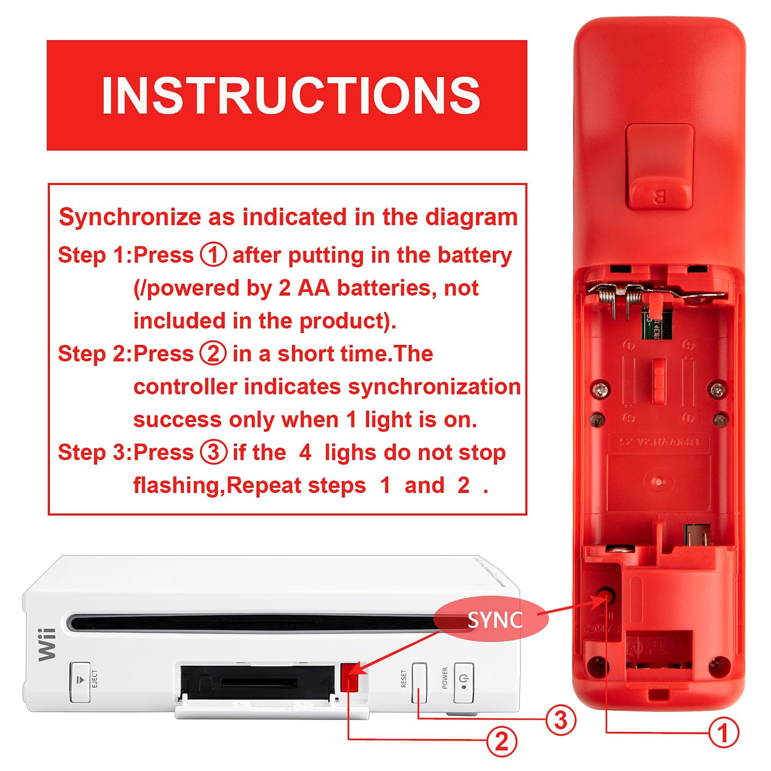 NC 2Pack Motion Plus Wii Controllers with Nunchucks,Wii Remote Controllers with Built in Motion Plus, Compatible for Nintendo Wii and Wii U Console, with Silicone Case and Wrist Strap （Red+Blue）