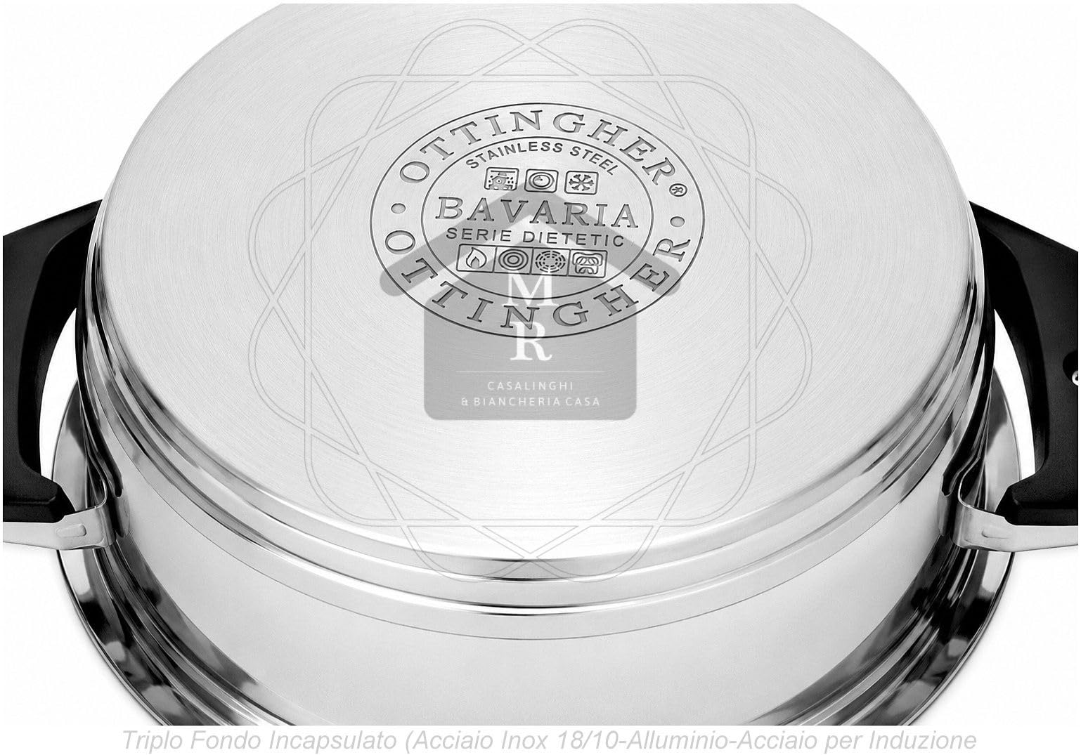 BATTERIA PENTOLE 36 PEZZI ACCIAIO INOX TRIPLO FONDO INDUZIONE BAVARIA OTTINGHER