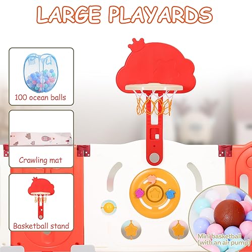 Miniatura 5 de FAHKNS Corralito para bebés de 18 paneles, plegable sin costuras ajustable con alfombra, equipado con cerradura de puerta externa para seguridad en