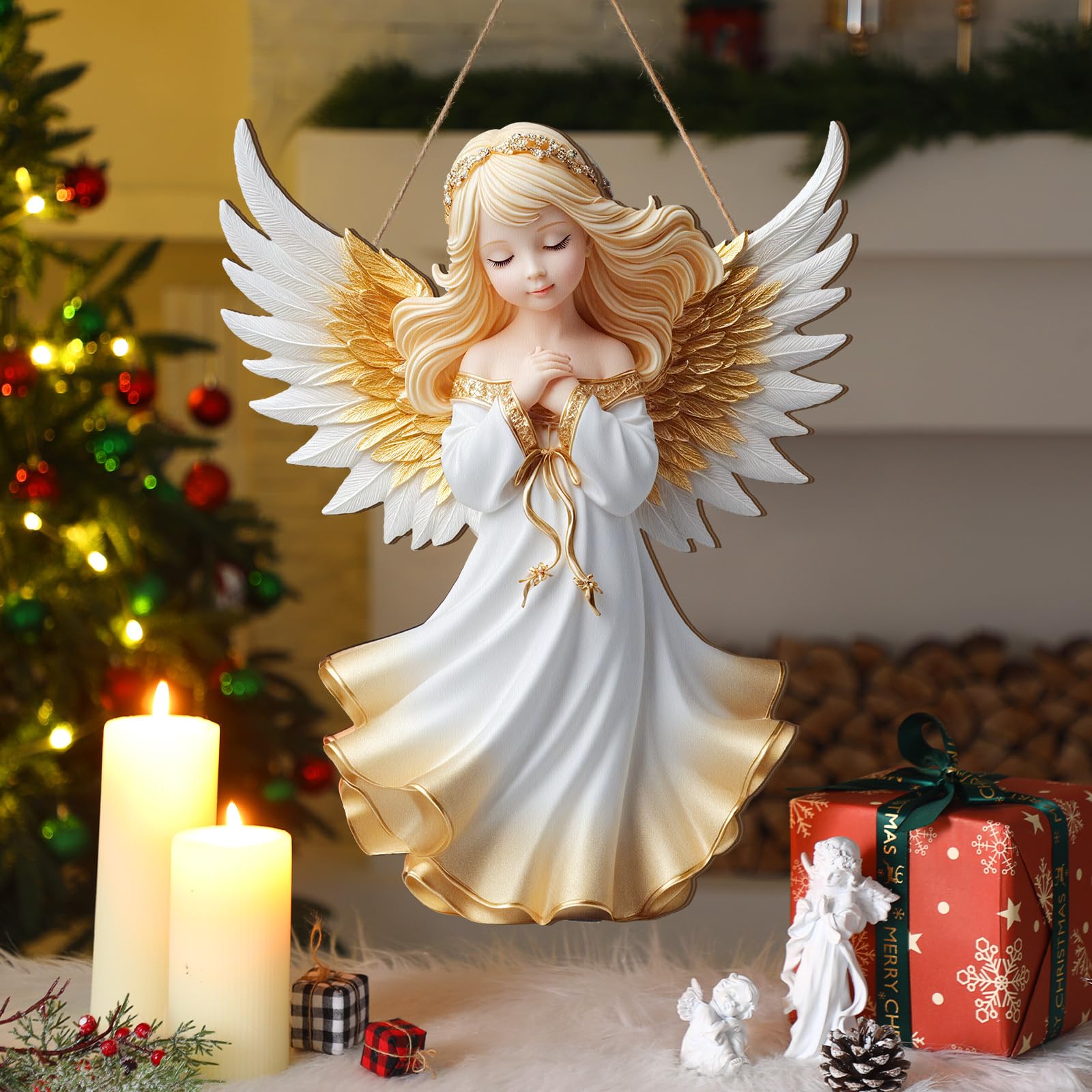 Amazon.com: Anglechic Christmas Angel Hanging Sign Wooden Praying