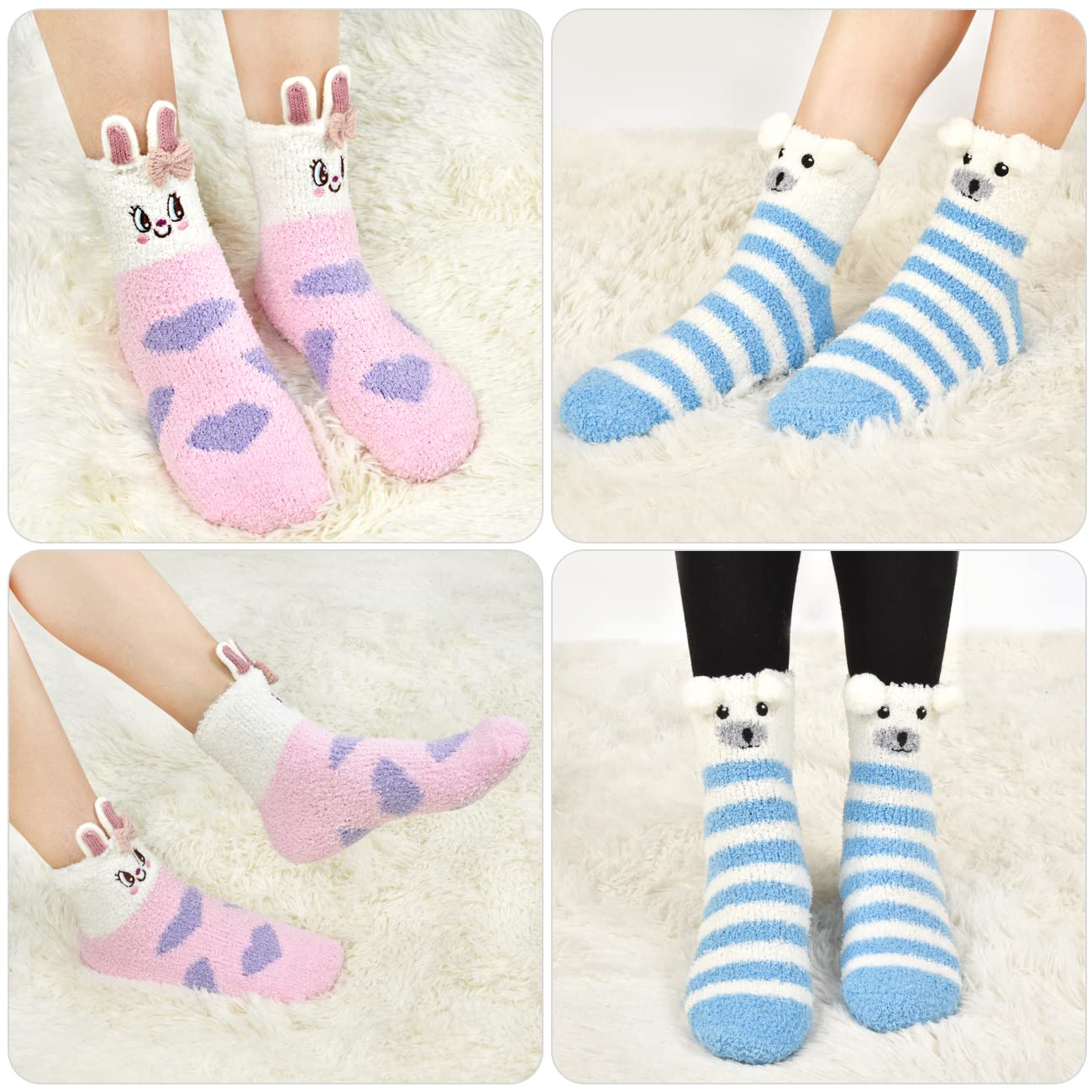 colornival 6 Paia Calzini Natalizi Calze Donna Invernali, Morbide Soffici Termiche Calzini Pile di Corallo Pantofola - Calzettoni Caldi da Pavimento per Casa e Letto