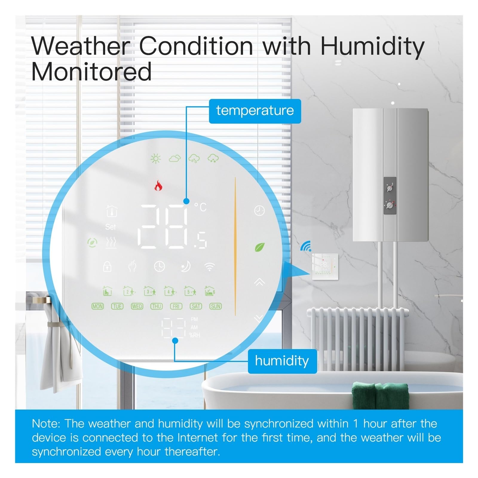 Termostat WiFi Bezprzewodowy regulator temperatury w pomieszczeniu wody/elektrycznego ogrzewania podłogowego Kocioł gazowy Wilgotność APP Praca Informacja O ZgodnośCi(WHT-006-GB-WH-MS)