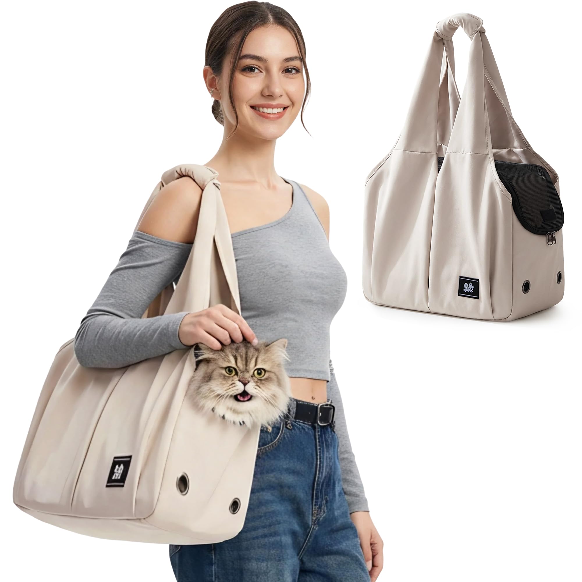 ALLSOPETS Dog Carrier Sling for Small Dogs, Breathable Cat Carry Bag with Leash Hook, Portable Pet Carrier for Cats and Puppies, Cozy Travel Bag for Outdoors, Camping (Cream Beige)