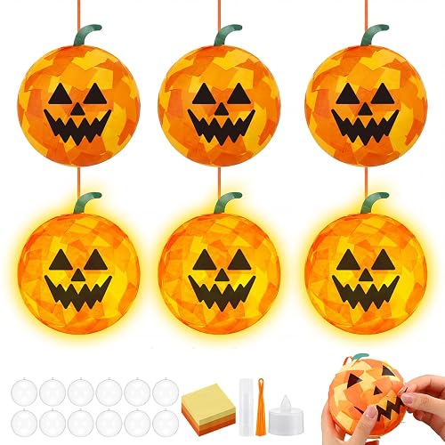 Simgoing 12 Sets Halloween Jack-O-Lantern Crafts with LED Candlelight DIY