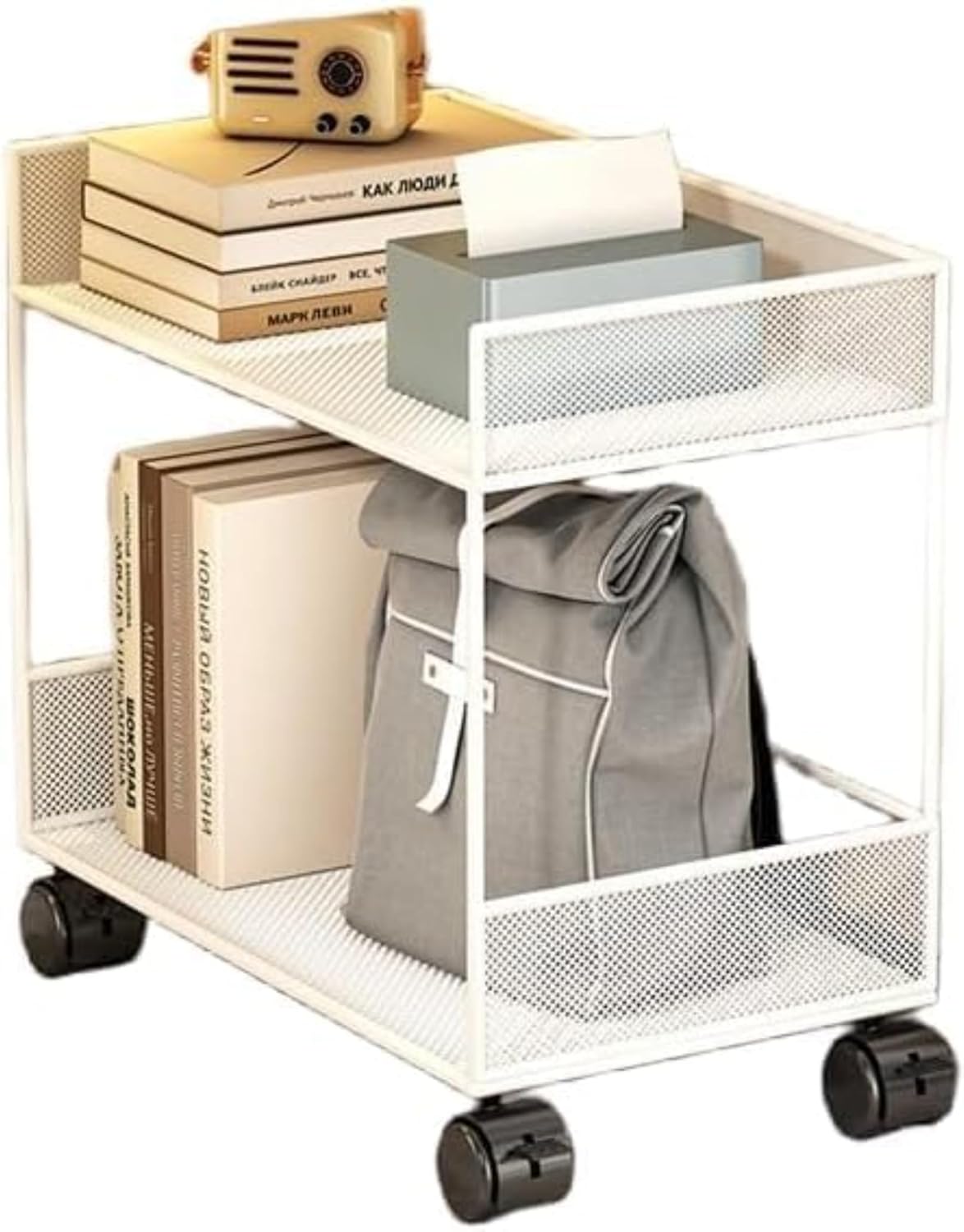 デスク収納 キャスター付きワゴン デスク下 パソコン机下収納ラック オフィス用 サイドデスク (中号の3階,固定モデル,ホワイト)