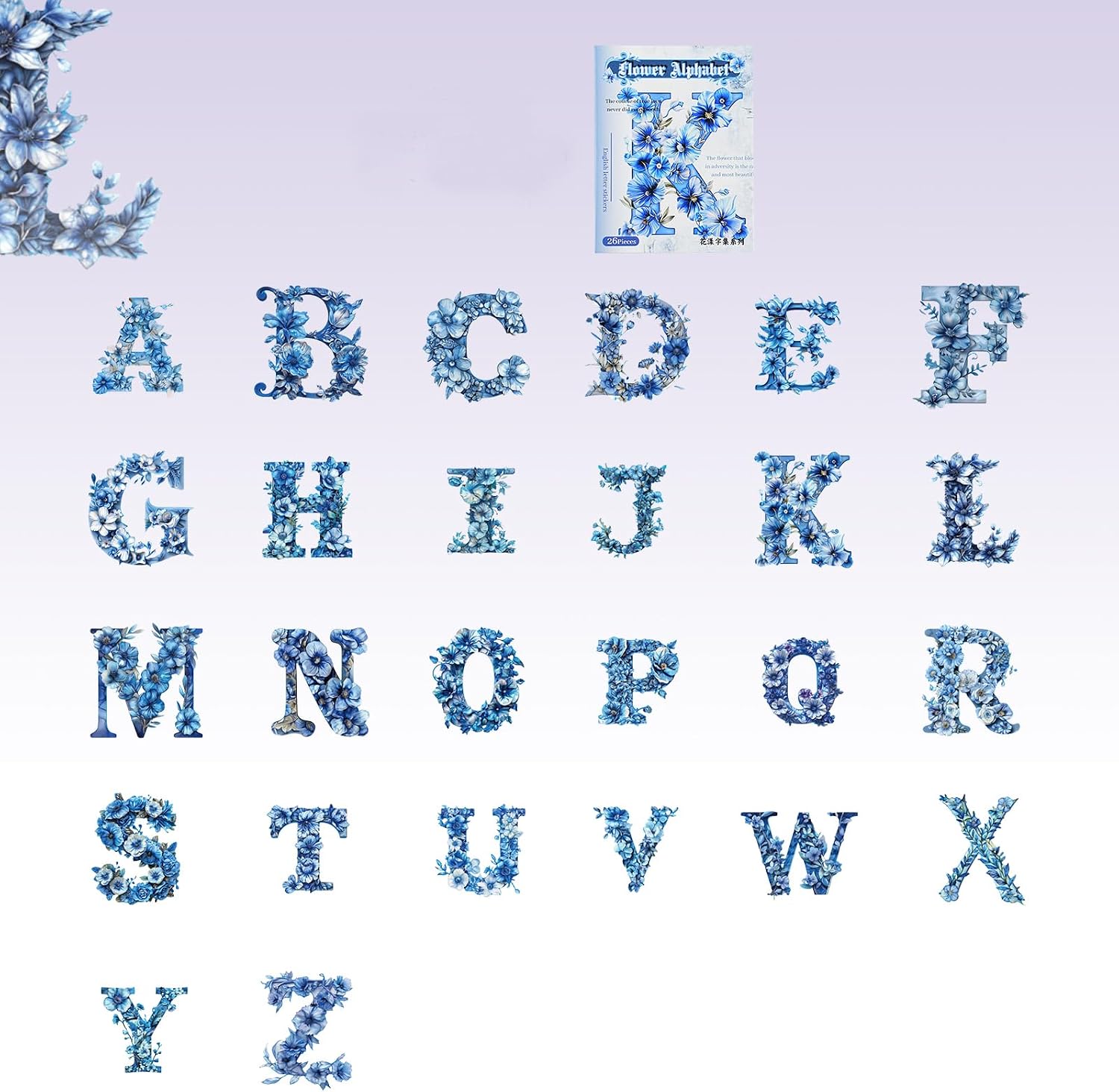 MAFELOE 26 Pieces English Letters PET Scrapbook Stickers, Blue