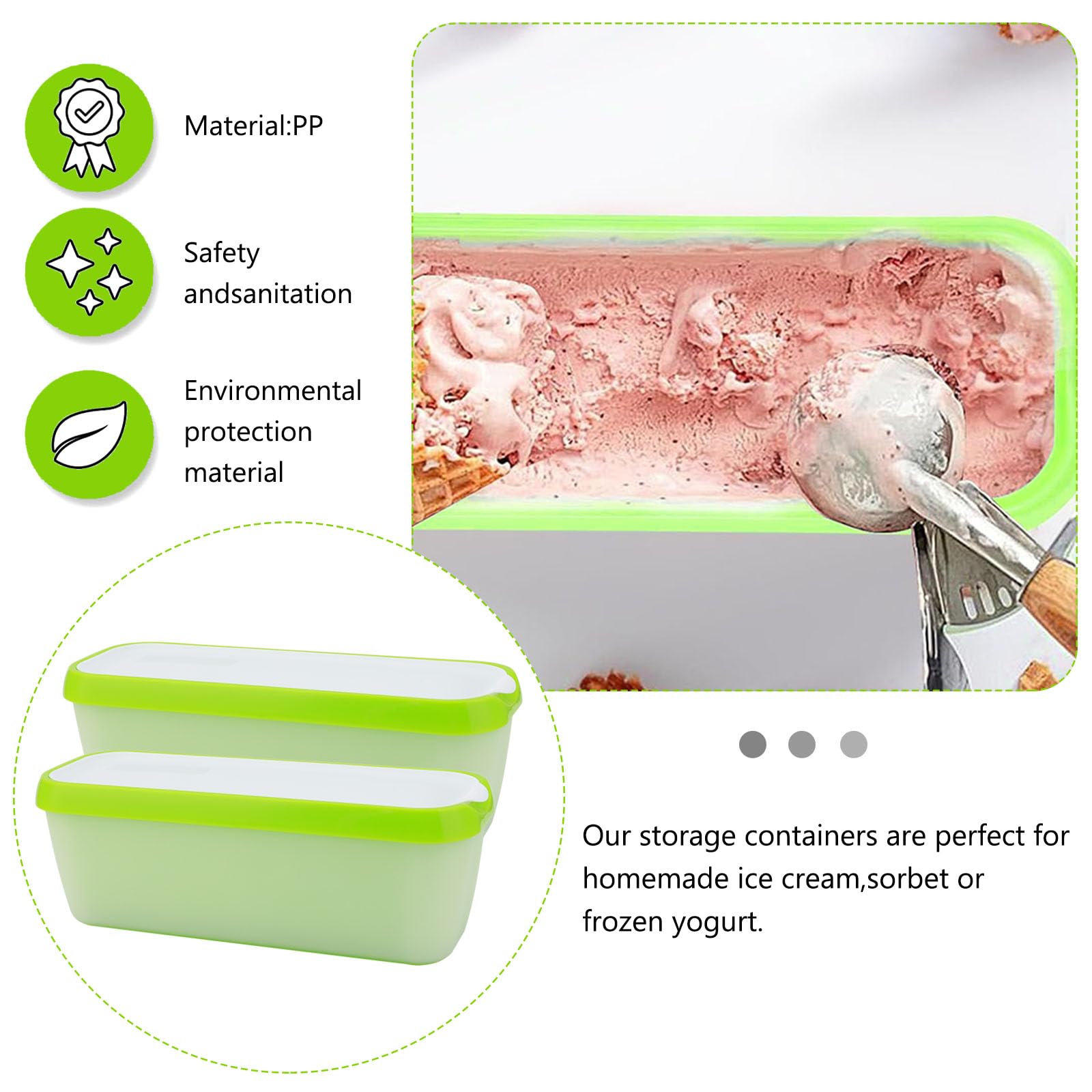 1.5 L Juego de 2 Recipientes para Helados, Reutilizables, con Tapa de Silicona, Congelador con Tapa de Silicona, Sin Bpa, Para Helados Caseros, Accesorios de Cocina