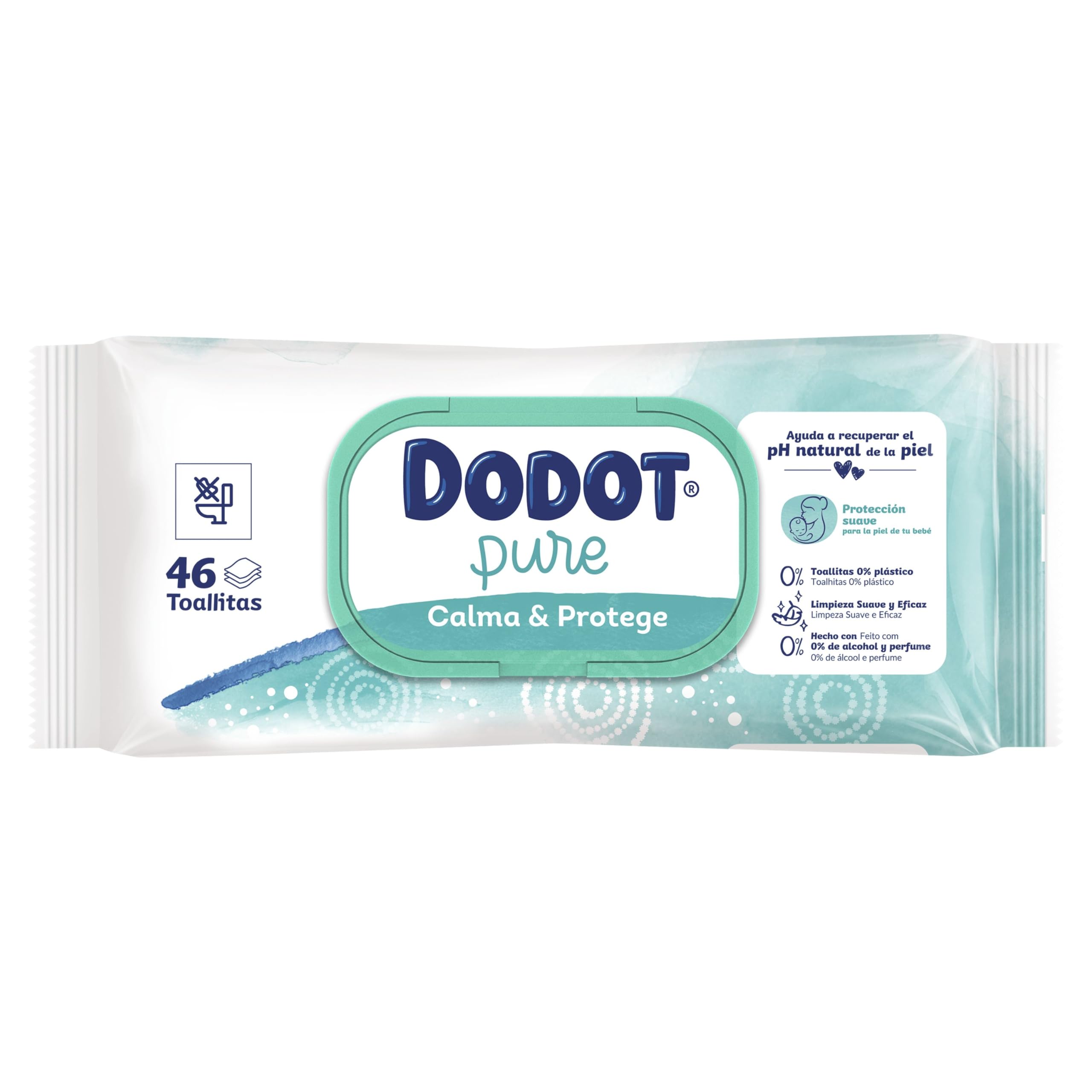 Dodot Toallitas Pure Calma & Protege Para Bebé, 1104 Toallitas (24 Pack De 46 Unidades), Ayuda a restaurar el pH natural de la piel, 99% Agua, Sin plástico