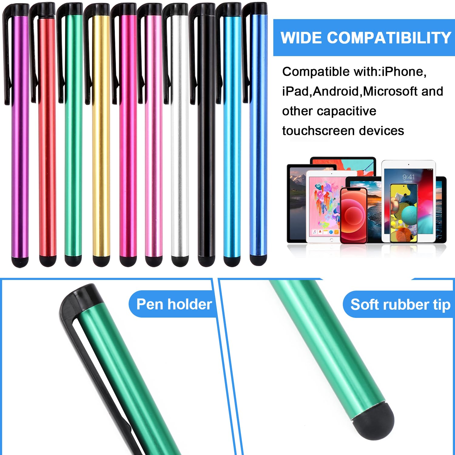 Confezione Da 20 Penne Stilo Touch Screen Universali – Gommino Sensibile Per Tablet E Smartphone – 10 Colori