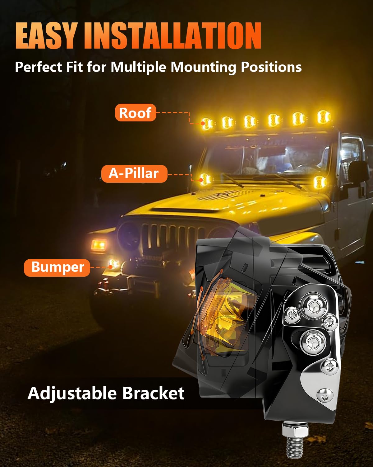 Chelhead 3 Zoll LED Arbeitsscheinwerfer gelb mit DRL,IP68 Wasserdicht | 108W LED Spotlicht mit gelbem DRL, IP68 geschützt und geeignet für 12V-24V LKW, Pickup, SUV und Offroad-Fahrzeuge