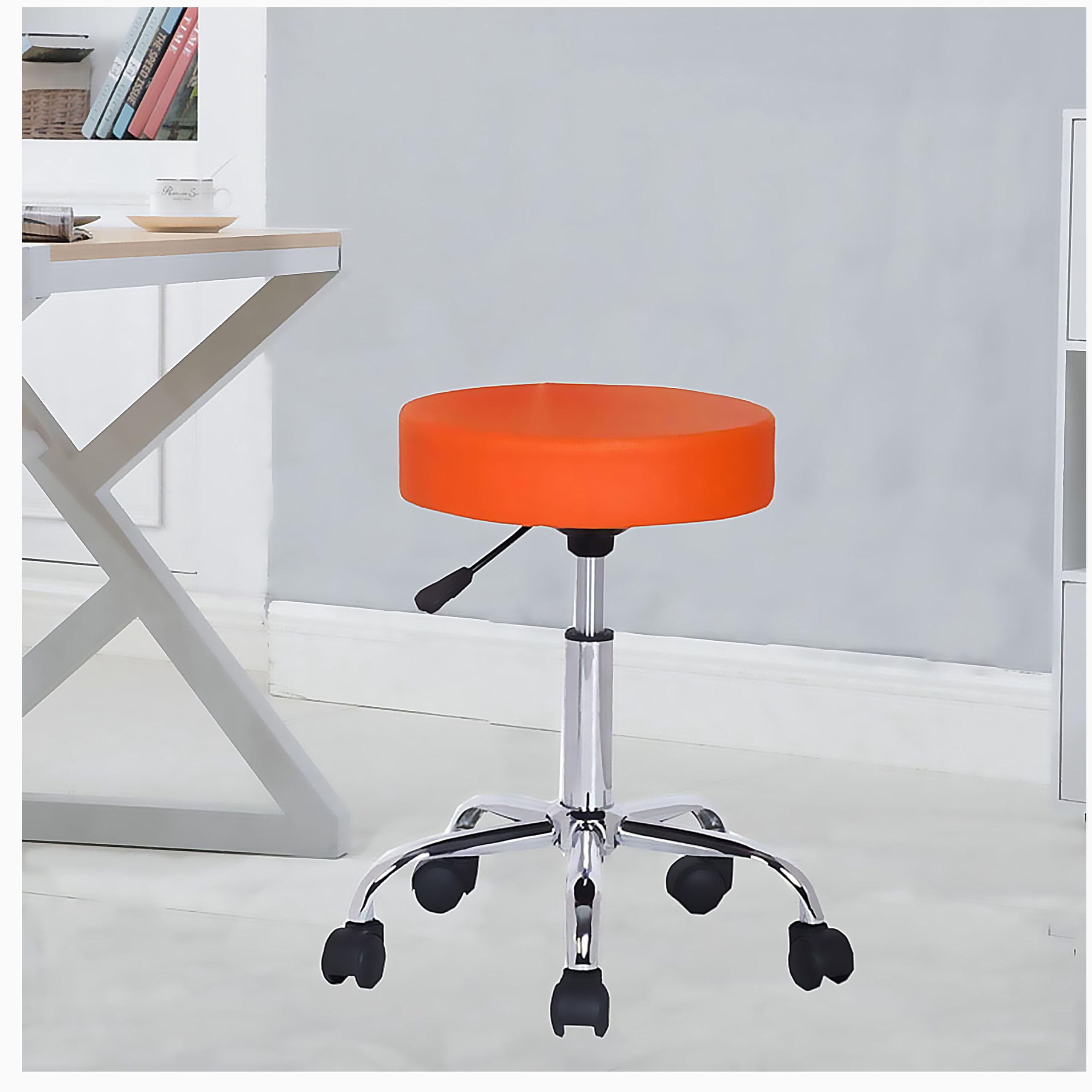 ngfc doctor stool with adjustable height, wheels - sitting stool for home, medical, salon, warehouse, garage, bathroom (modern, orange pk1)