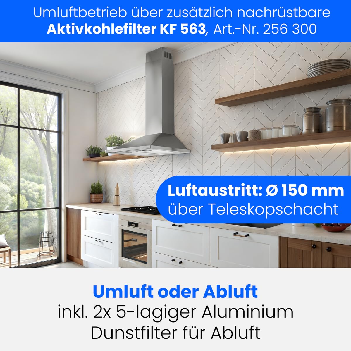 Bomann Dunstabzugshaube 60 cm Umluft Abluft 3 Leistungsstufen LED 338,6 m³/h 150 mm 64 dB 67 Watt DU 652.1