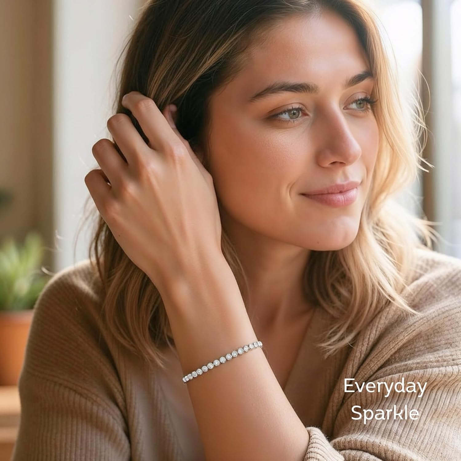 LOVE&LOVE Moissanite Tennis Bracelet for Women, Adjustable 18K White Gold Plated 925 Sterling Silver Bracelet, 3mm D VVS1 Round Cut, Luxury Jewelry Gift for Wife Mom Girlfriend Birthday Anniversary - Image 8