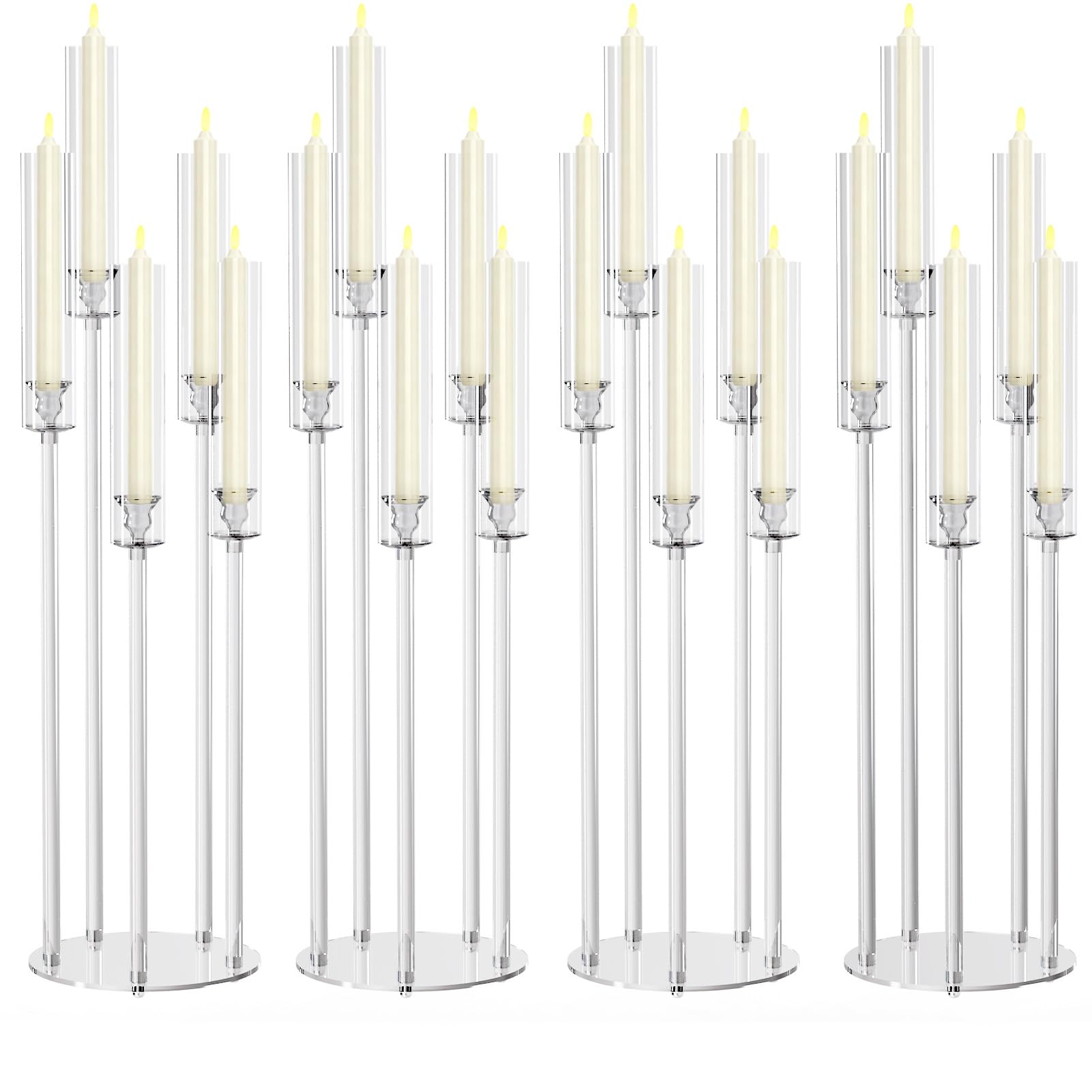 4/8PCS Acrylic Candelabra Set with 5-Arm, Clear Wedding Party Centerpiece for 0.87" Flicker LED Candles, Acrylic Wedding Candle Holders for Romantic Dinner Special Events Clear A 4pcs